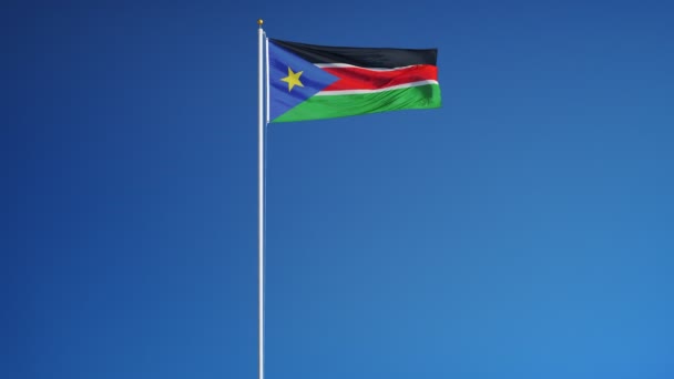 Vlajka Jižního Súdánu v pomalém pohybu plynule tvořili s alfa — Stock video