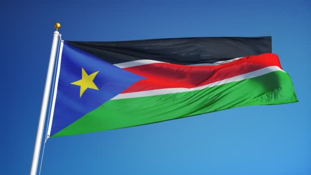 Südsudan-Flagge in Zeitlupe nahtlos mit Alpha — Stockvideo