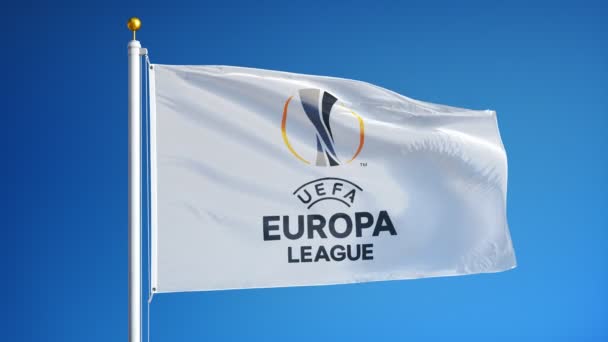 UEFA Γιουρόπα Λίγκ σημαία σε αργή κίνηση looped απρόσκοπτα με άλφα — Αρχείο Βίντεο