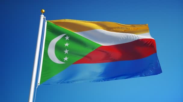 Bandera de Comoras en cámara lenta en bucle continuo con alfa — Vídeo de stock