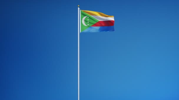 Bandeira de Comores em câmera lenta perfeitamente enrolada com alfa — Vídeo de Stock