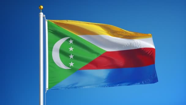 Comoros flag in slow motion seamlessly looped with alpha — Stock Video