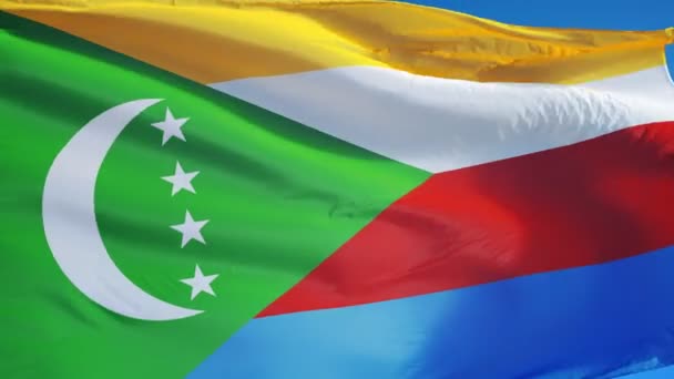 Flaga Komorów w zwolnionym tempie bezproblemowo zapętlone z alfa — Wideo stockowe