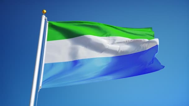 Sierra Leones flagga i slow motion loopas sömlöst med alpha — Stockvideo