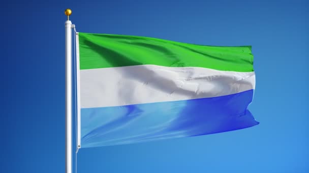 Флаг Сьерра-Леоне в замедленной съемке зациклен на альфе — стоковое видео