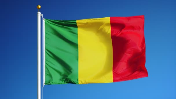 Bandera de Malí en cámara lenta en bucle continuo con alfa — Vídeo de stock