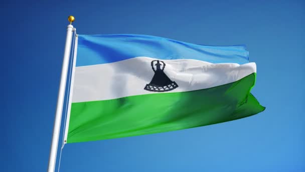 Bandera Lesotho en cámara lenta en bucle sin problemas con alfa — Vídeos de Stock