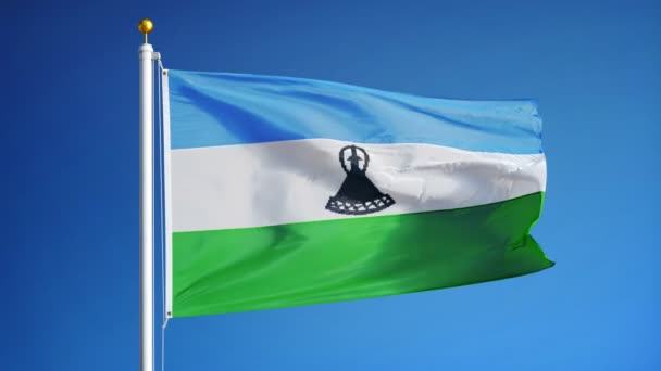 Vlag van Lesotho in slowmotion naadloos lus met alpha — Stockvideo