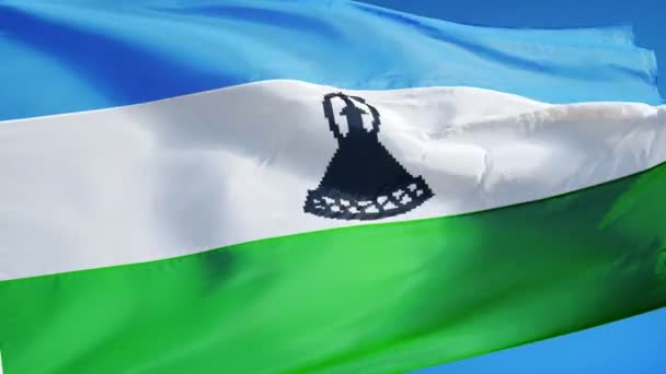 Bandera Lesotho en cámara lenta en bucle sin problemas con alfa — Vídeos de Stock