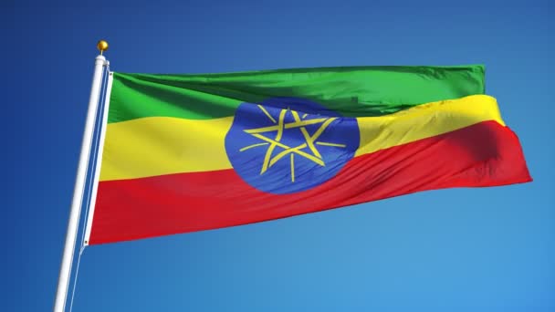Прапор Ефіопії в повільному плавно петельні з альфа — стокове відео