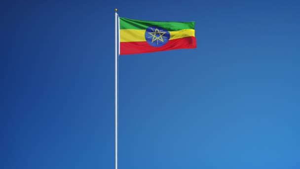 Flaga Etiopii w zwolnionym tempie bezproblemowo zapętlone z alfa — Wideo stockowe