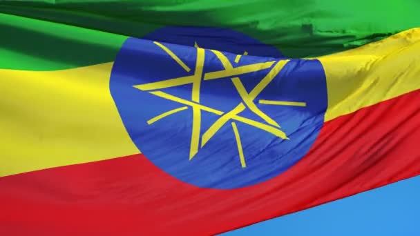 Vlag van Ethiopië in slowmotion naadloos lus met alpha — Stockvideo