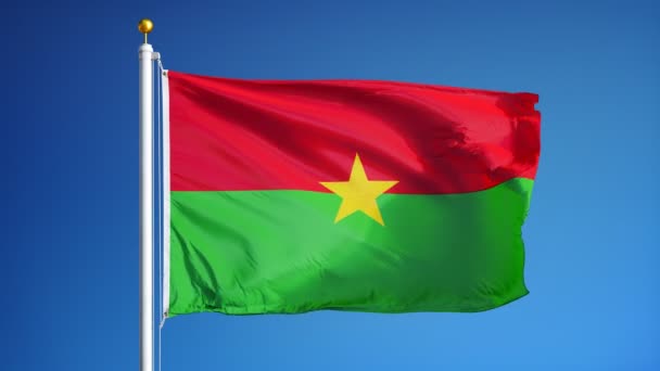 Flaga Burkina Faso w zwolnionym tempie bezproblemowo zapętlone z alfa — Wideo stockowe