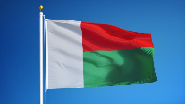 Σημαία της Μαδαγασκάρης σε αργή κίνηση looped απρόσκοπτα με άλφα — Αρχείο Βίντεο