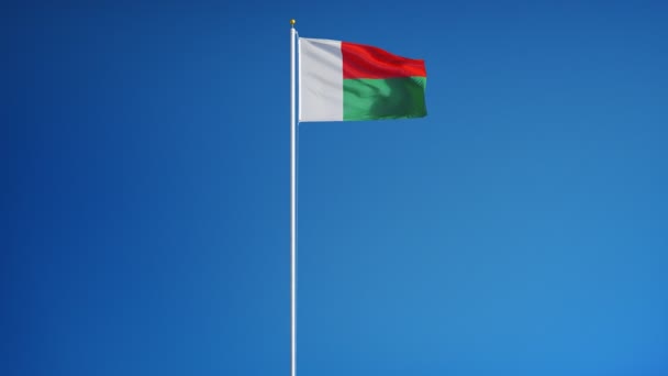 Флаг Мадагаскара в замедленной съемке зациклен на альфе — стоковое видео