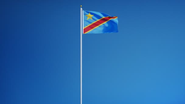 Bandeira do Congo em câmera lenta perfeitamente looped com alfa — Vídeo de Stock