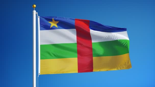 Bandera de República Centroafricana en cámara lenta en bucle continuo con alfa — Vídeos de Stock