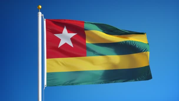 Togo flag in slow motion seamlessly looped with alpha — Stock Video
