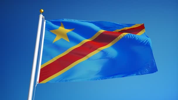 Bandera del Congo en cámara lenta perfectamente en bucle con alfa — Vídeos de Stock