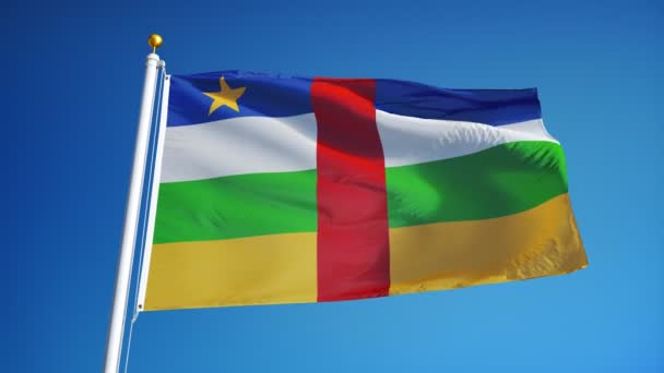 Bandera de República Centroafricana en cámara lenta en bucle continuo con alfa — Vídeo de stock