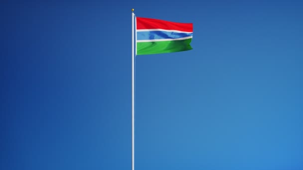 Флаг Гамбии в замедленной съемке зациклен на альфе — стоковое видео