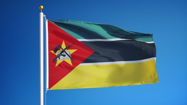 Флаг Мозамбика в замедленной съемке зациклен на альфе — стоковое видео