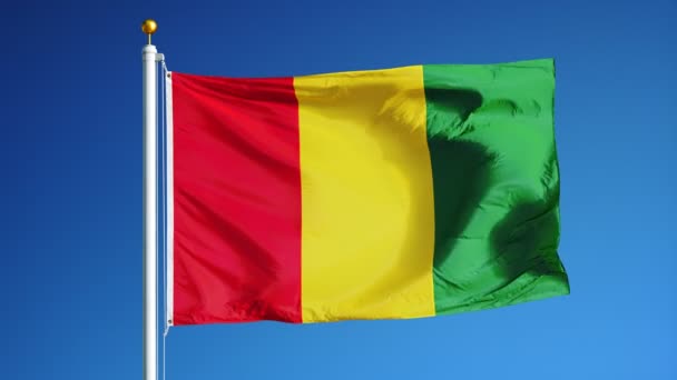 スローモーションでギニアの国旗はアルファとシームレスにループ — ストック動画