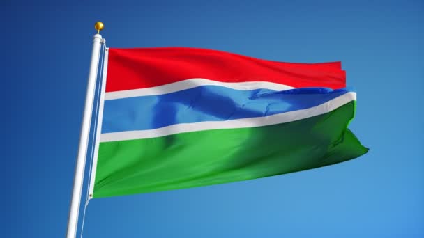 Bandeira da Gâmbia em câmera lenta perfeitamente enrolada com alfa — Vídeo de Stock