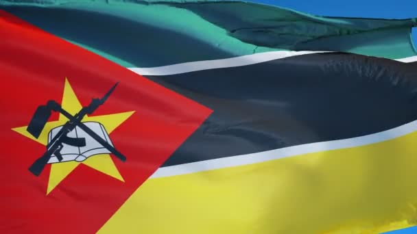 Mozambique flag in slow motion seamlessly looped with alpha — Stock Video