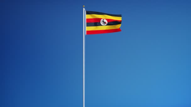 Bandera de Uganda en cámara lenta en bucle continuo con alfa — Vídeos de Stock