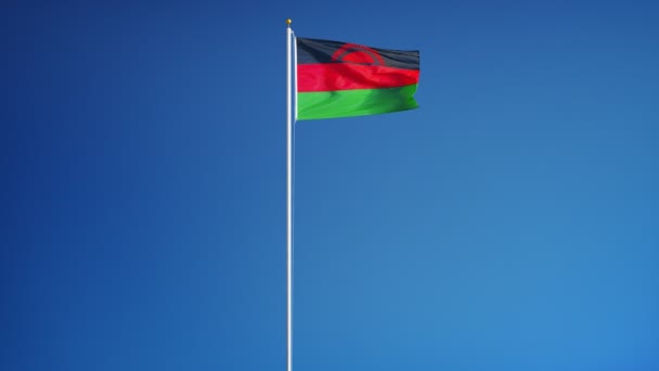 Bandera de Malawi en cámara lenta en bucle continuo con alfa — Vídeo de stock