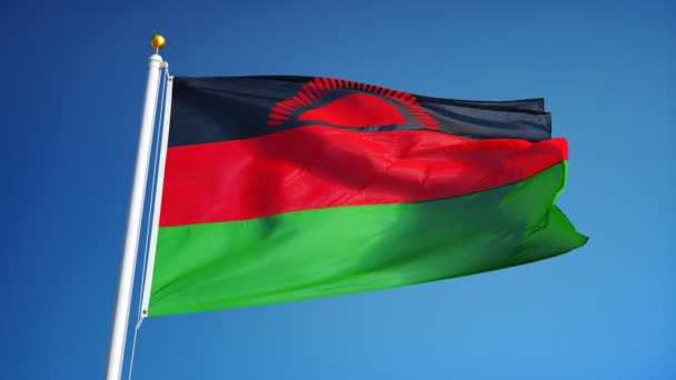 Bandeira do Malawi em câmera lenta perfeitamente enrolada com alfa — Vídeo de Stock