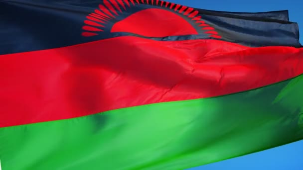 Bandera de Malawi en cámara lenta en bucle continuo con alfa — Vídeo de stock