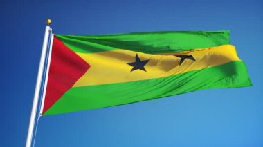 Yavaş çekimde Sao Tome ve Principe bayrağı alfa ile sorunsuz bir şekilde döngülü