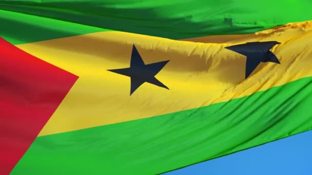 Sao Tome en principe vlag in slow motion naadloos lused met alpha — Stockvideo