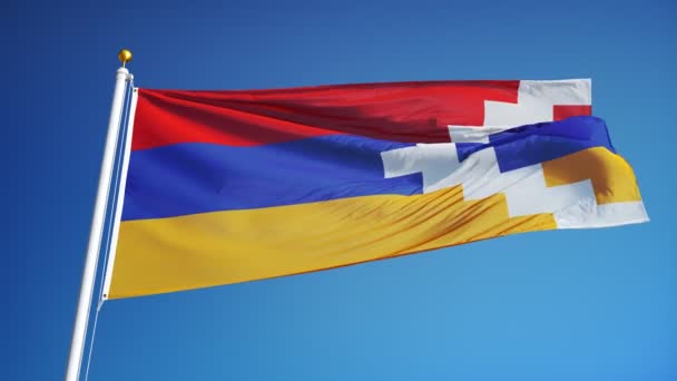 Флаг Нагорного Карабаха в замедленной съемке зациклен на альфе — стоковое видео