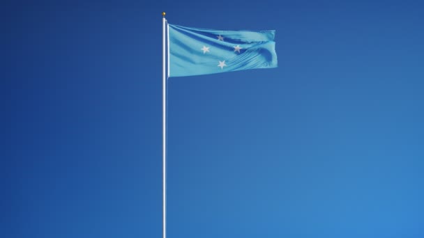 Bandera de los Estados Federados de Micronesia en cámara lenta en bucle continuo con alfa — Vídeos de Stock