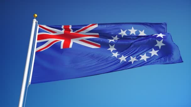 Vlajka Cookových ostrovů v pomalém pohybu bez problémů s alfa — Stock video
