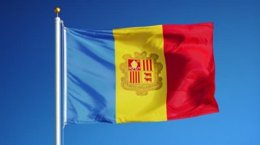 Yavaş çekimde Andorra bayrağı alfa ile sorunsuz bir şekilde döngülü