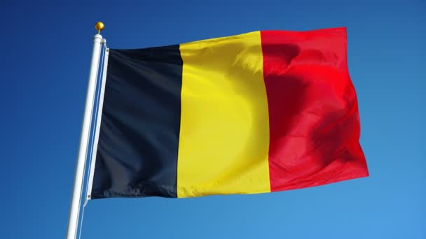 Bandera de Bélgica en cámara lenta perfectamente en bucle con alfa — Vídeos de Stock