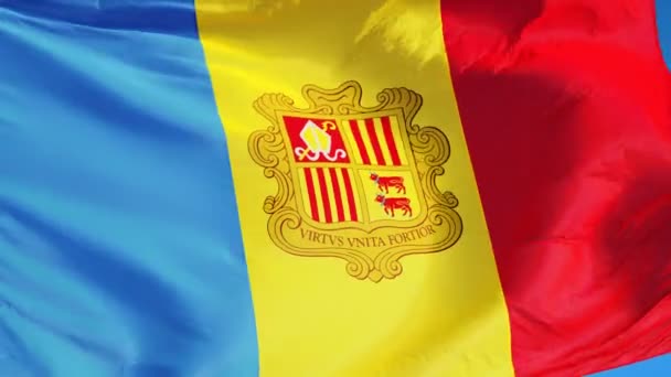 Bandera de Andorra en cámara lenta en bucle continuo con alfa — Vídeos de Stock