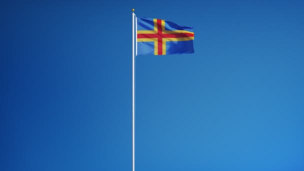 Bandera de las Islas Aland en cámara lenta en bucle sin problemas con alfa — Vídeo de stock