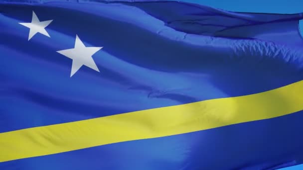 Curaçao Flagge in Zeitlupe, nahtlos mit Alpha verbunden — Stockvideo