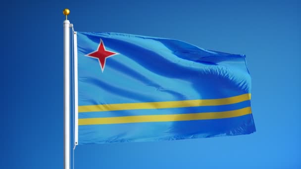 Flaga Aruba w zwolnionym tempie płynnie zaplała się z alfa — Wideo stockowe