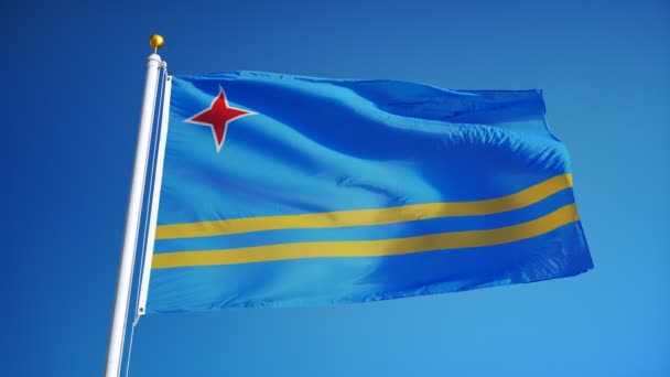 Bandera de Aruba en cámara lenta perfectamente en bucle con alfa — Vídeo de stock