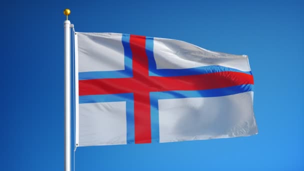 Bandiera Isole Faroe al rallentatore perfettamente in loop con alfa — Video Stock
