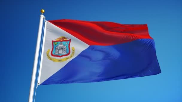 Sint Maarten flaga w zwolnionym tempie płynnie zaplała się z Alpha — Wideo stockowe