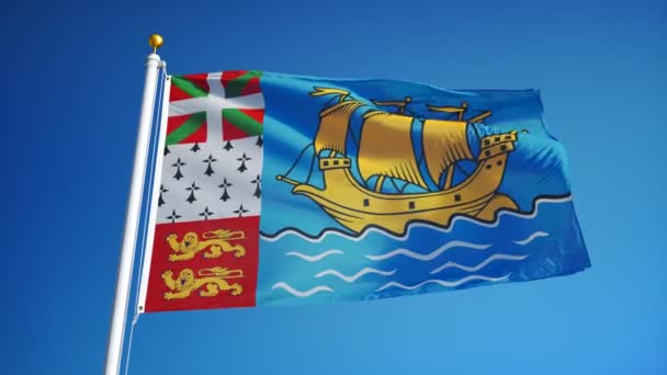 Bandera de San Pedro y Miquelón en cámara lenta en bucle continuo con alfa — Vídeo de stock