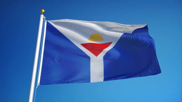 Bandeira Saint-Martin em câmera lenta perfeitamente enrolada com alfa — Vídeo de Stock