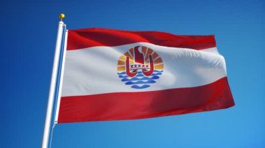 Yavaş çekimde Fransız Polinezyası bayrağı sorunsuz alfa ile döngülü